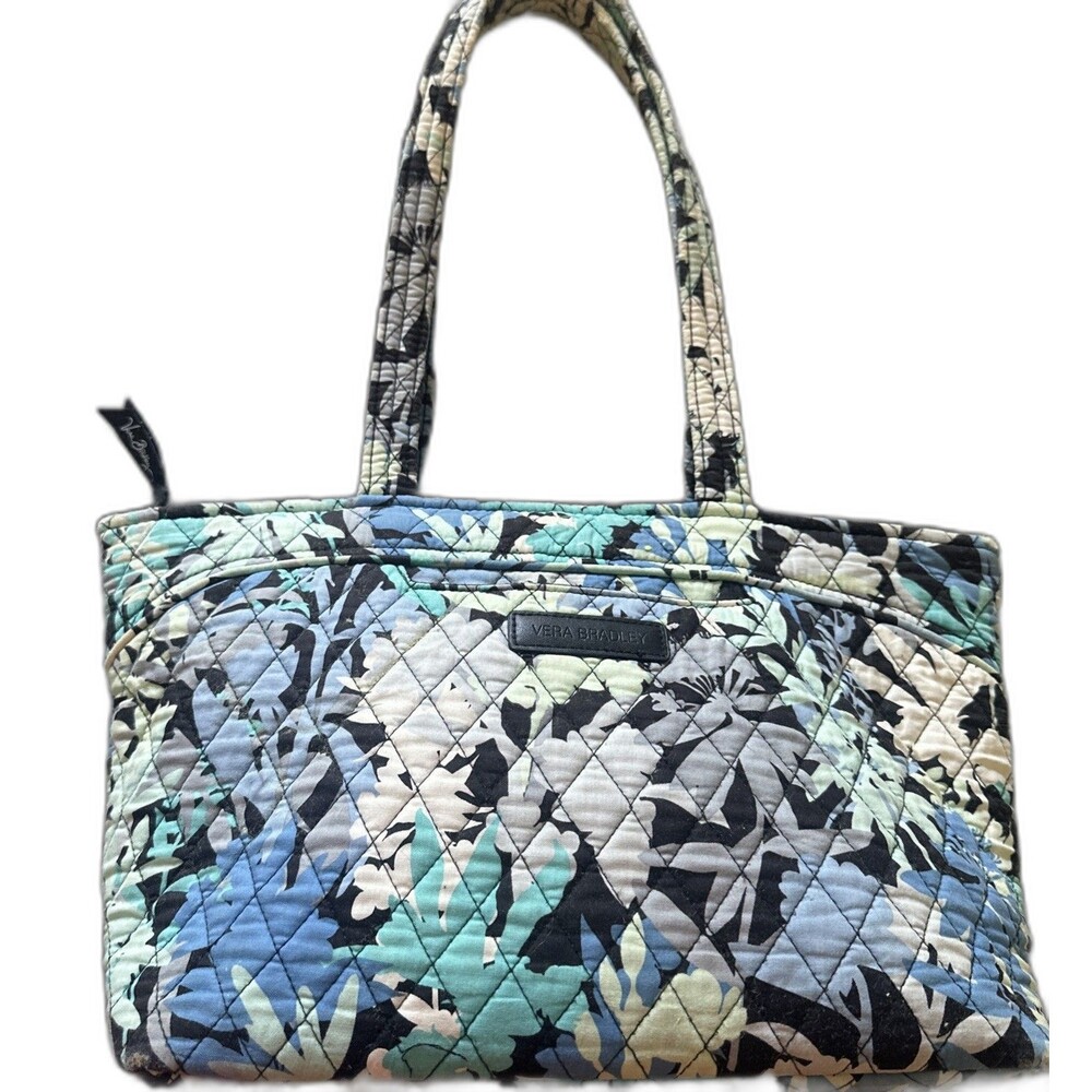 Vera Bradley Blue Retired Camofloral Pattern Printed Quilted Medium Tote Bag